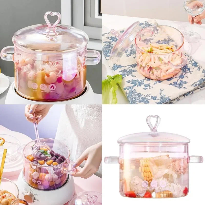 Casseruola di Vetro Rosa 🌸 | Pentola Estetica per Cucina Moderna