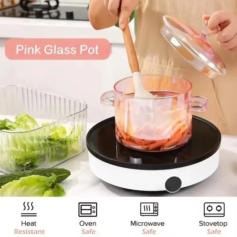 Casseruola di Vetro Rosa 🌸 | Pentola Estetica per Cucina Moderna
