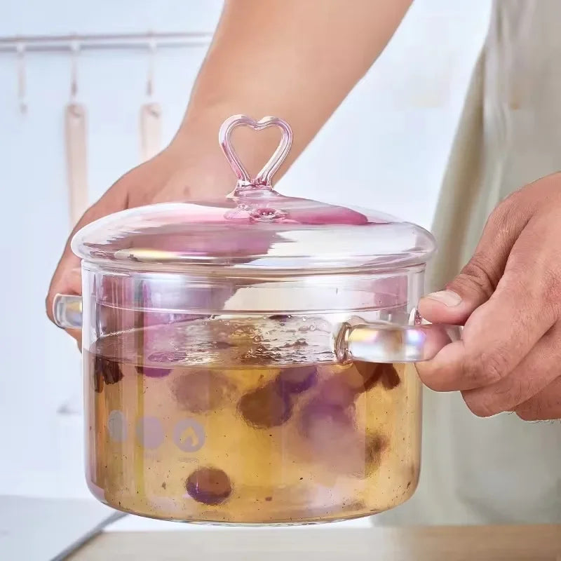 Casseruola di Vetro Rosa 🌸 | Pentola Estetica per Cucina Moderna