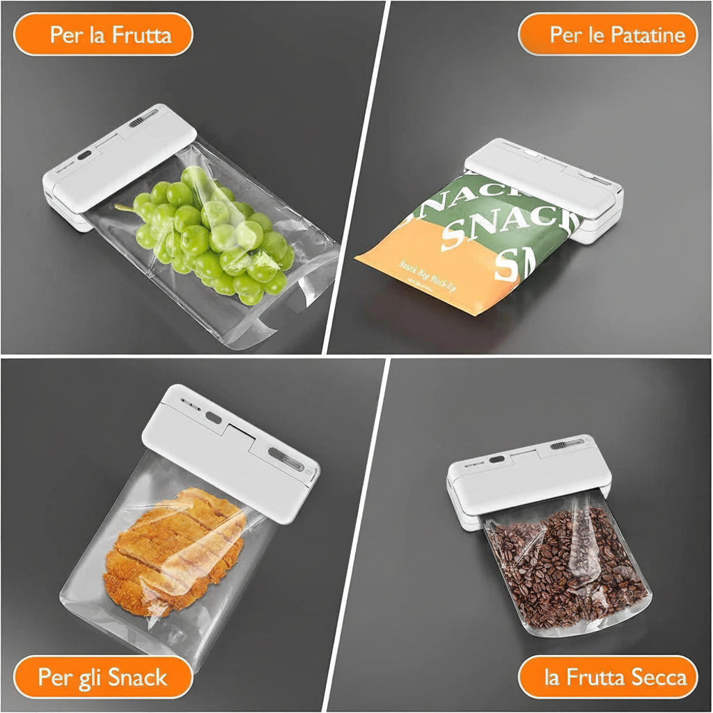 ✨ Mini Sigillatrice 2in1 🔒 Sigilla & Conserva i Tuoi Alimenti 🍪 Portatile & Ricaricabile USB 🔋