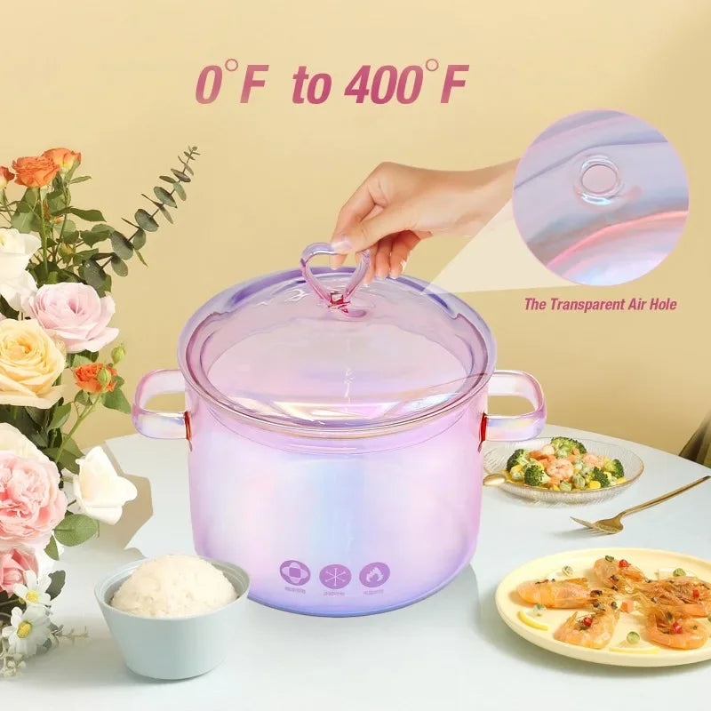 Casseruola di Vetro Rosa 🌸 | Pentola Estetica per Cucina Moderna